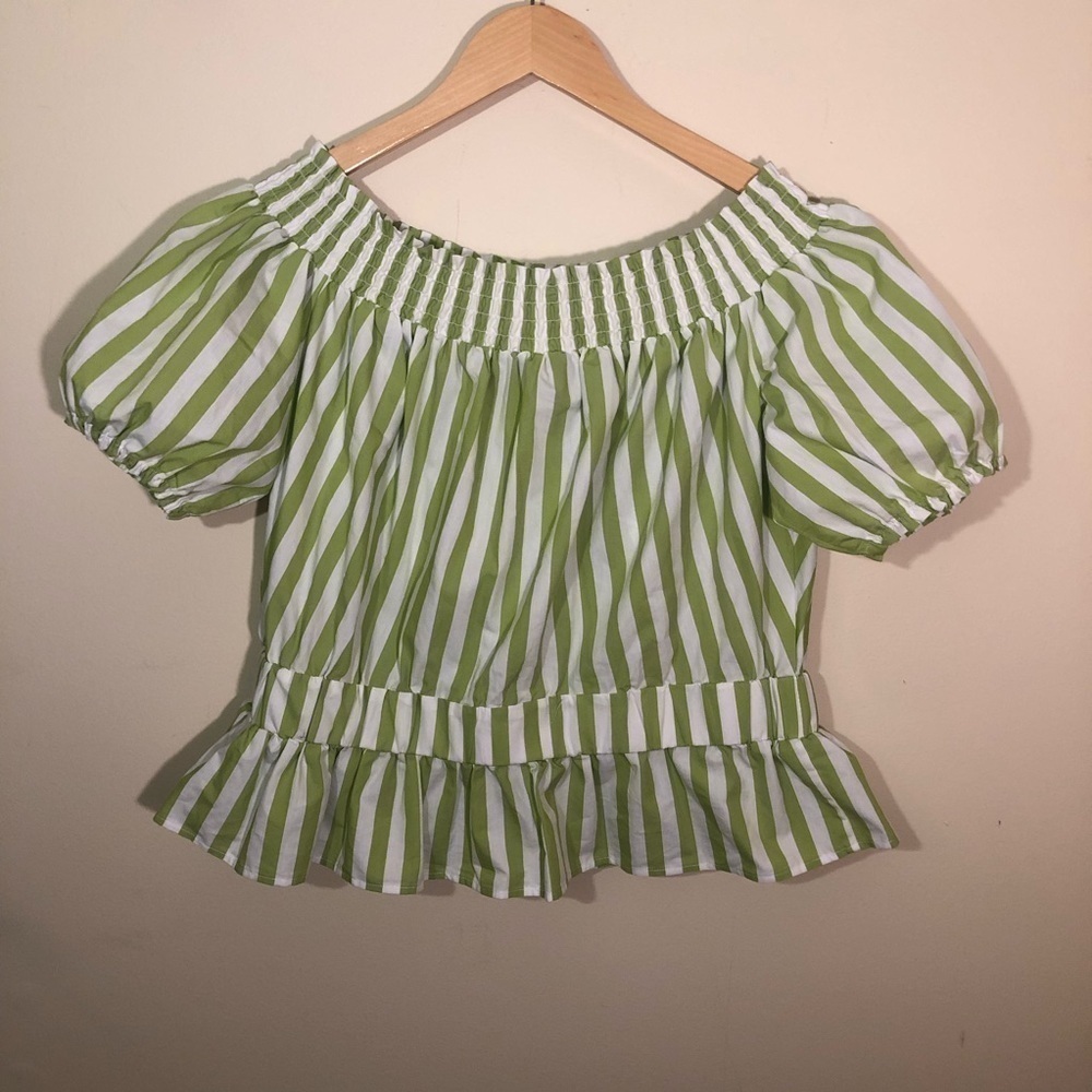 New York & Co 7th Avenue Striped Ruched Peplum Balloon Sleeve Top XL - Picture 3 of 6